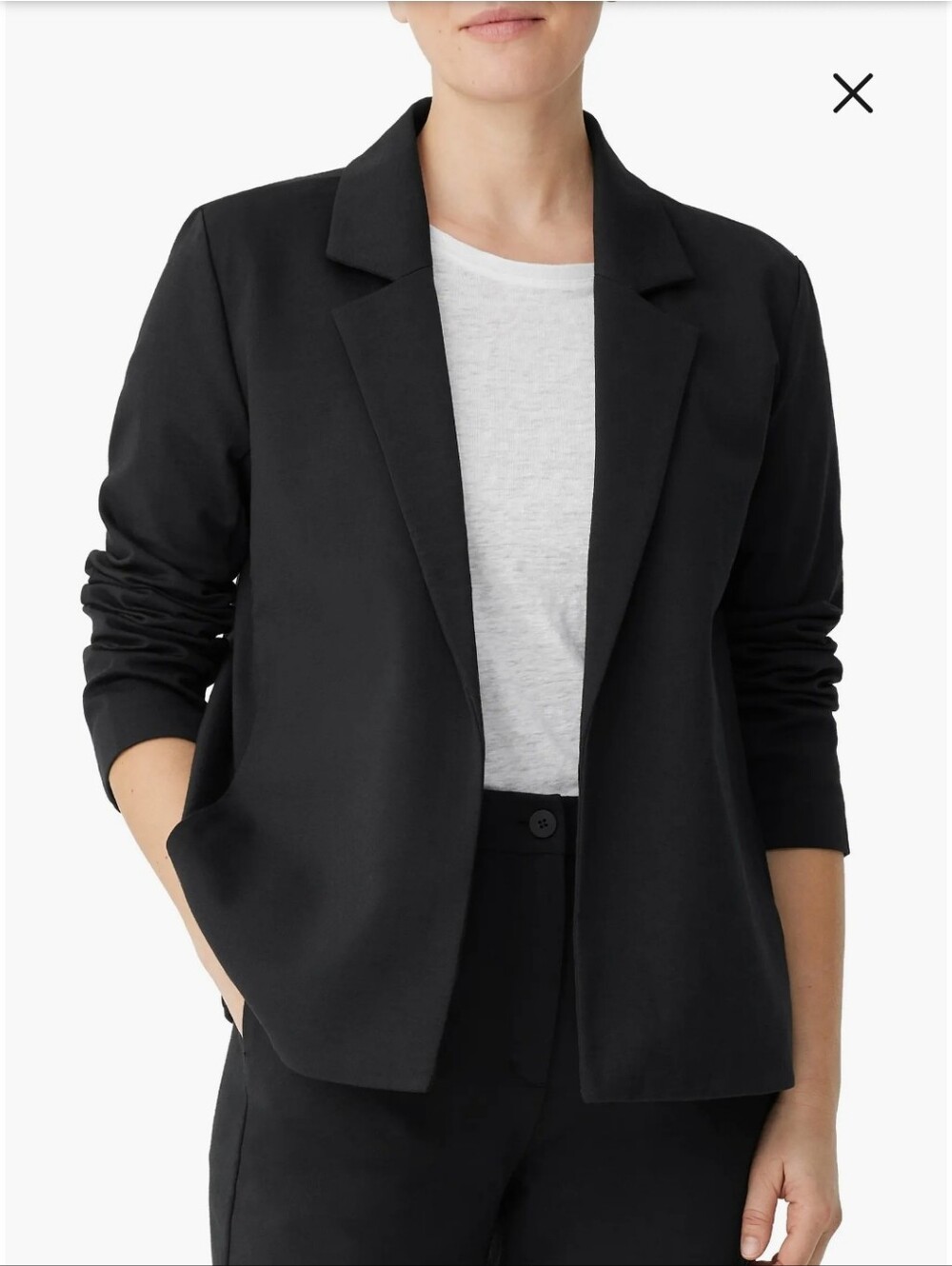 Eileen Fisher Organic Cotton Black Open Front Blazer Jacket Women’s Minimalist